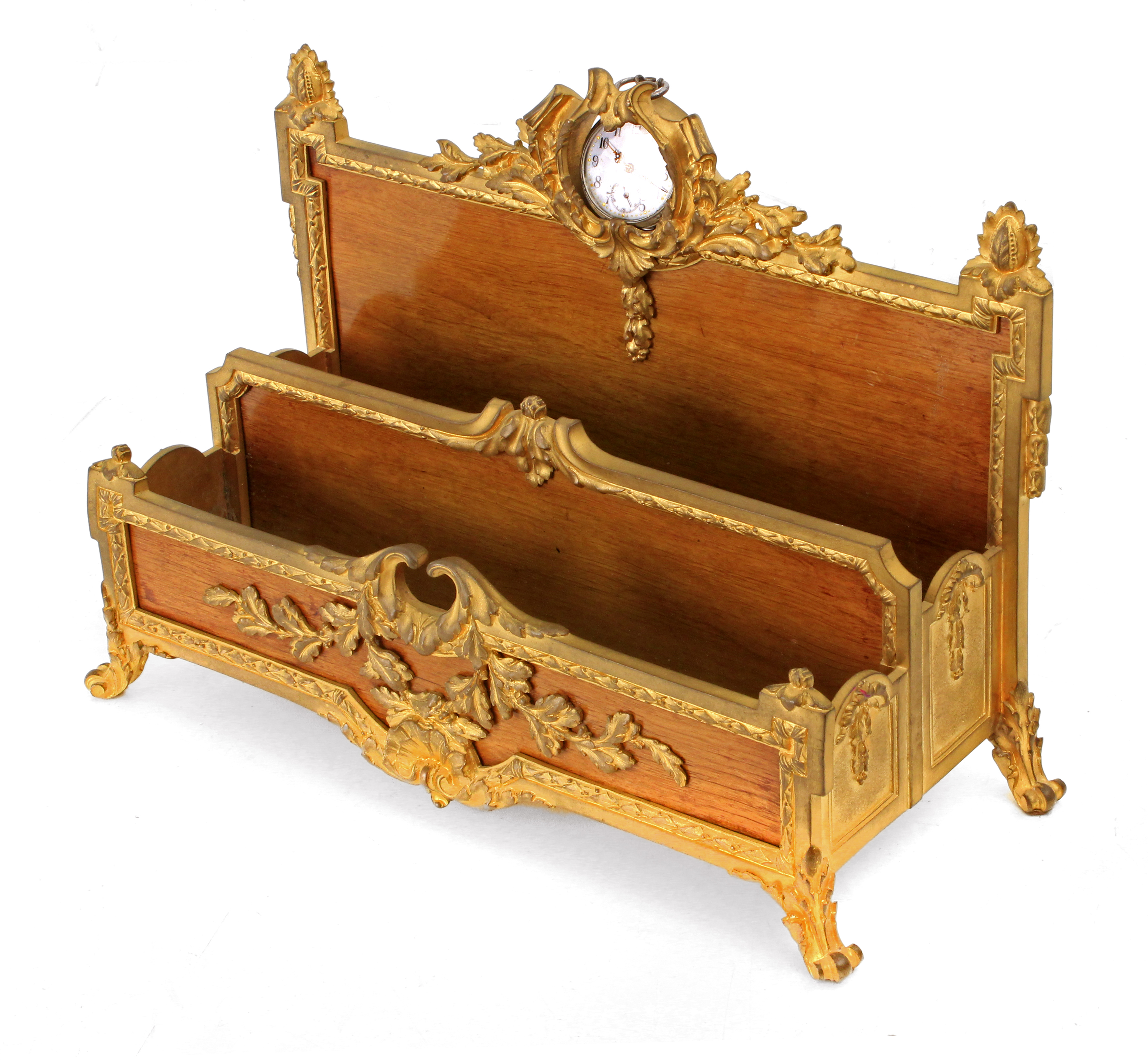 A 19th century French Empire period walnut and gilt bronze letter rack