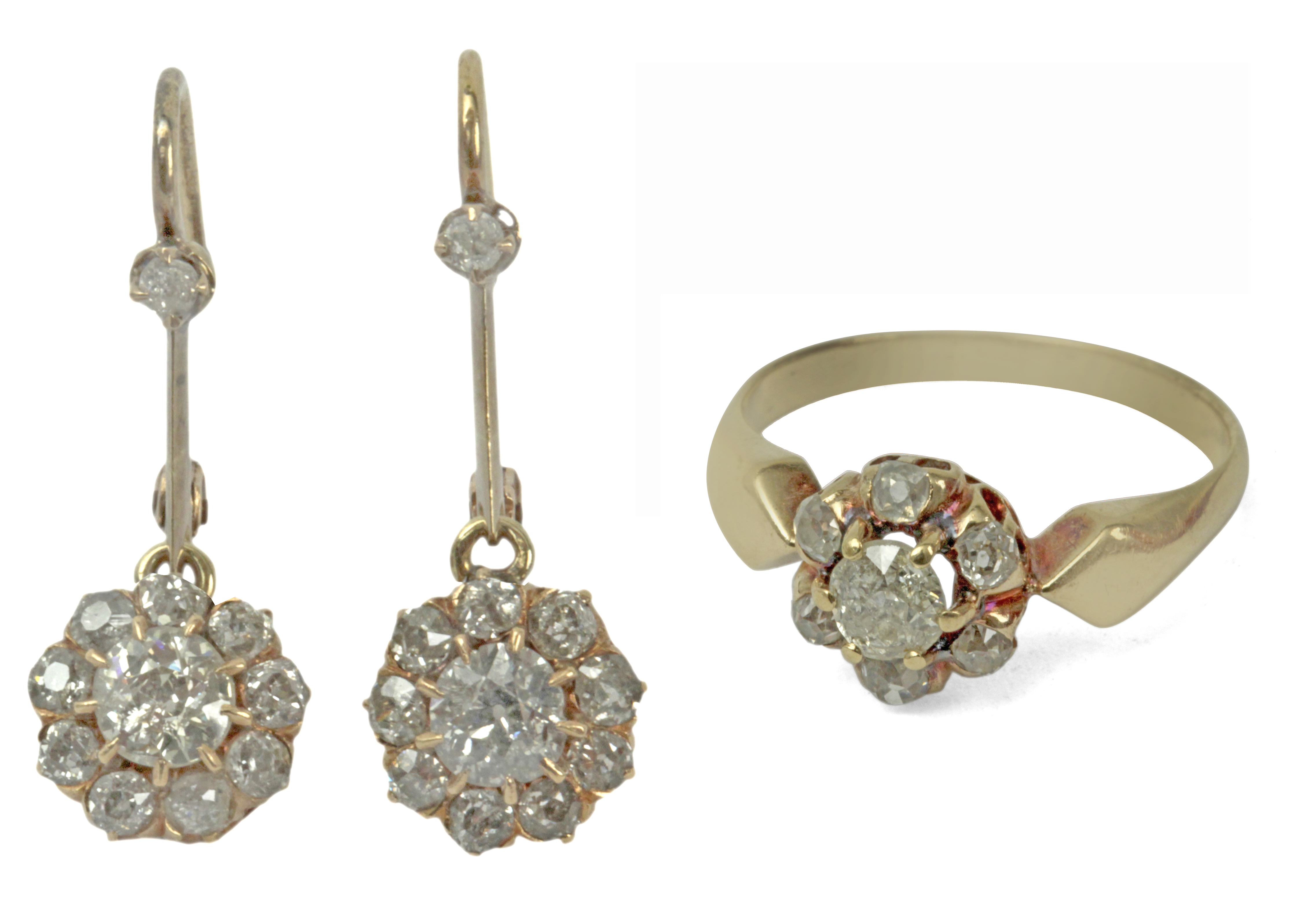 A set of cluster ring an earrings from late 19th century