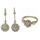 A set of cluster ring an earrings from late 19th century