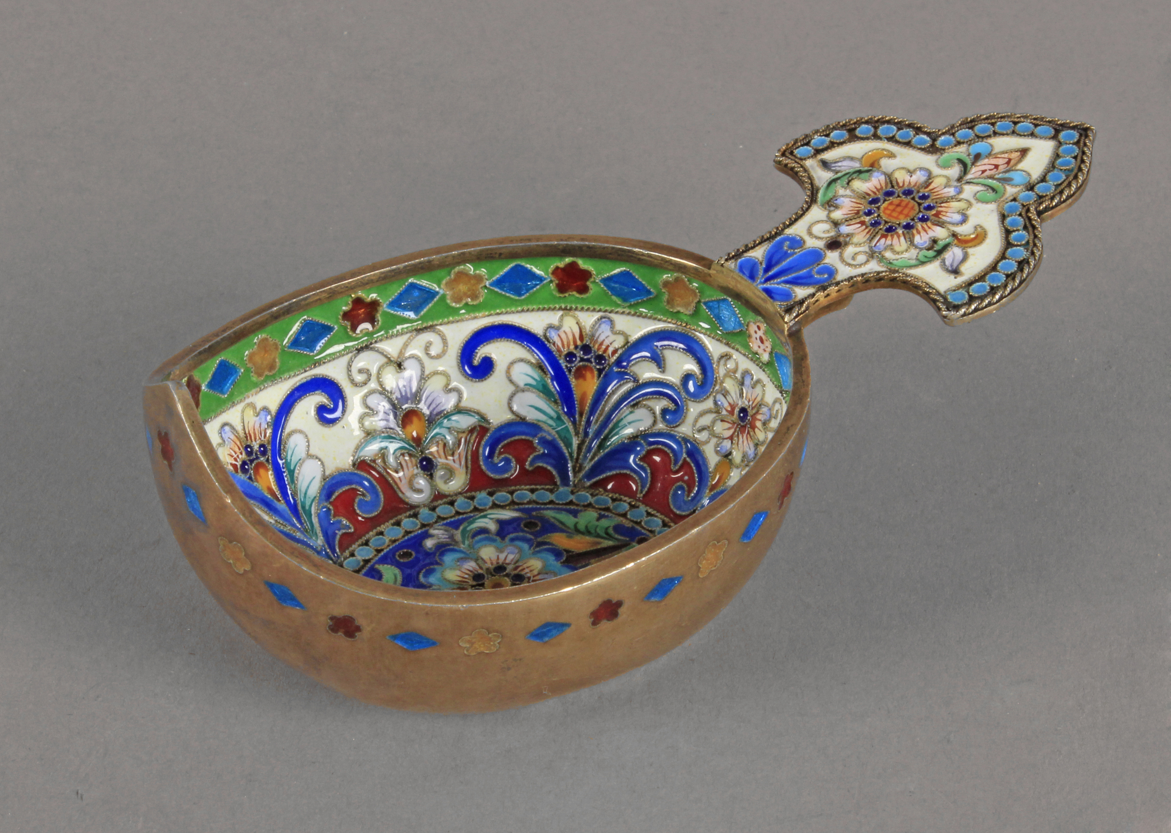 A 20th century Russian silver and cloisonné enamel kowsch