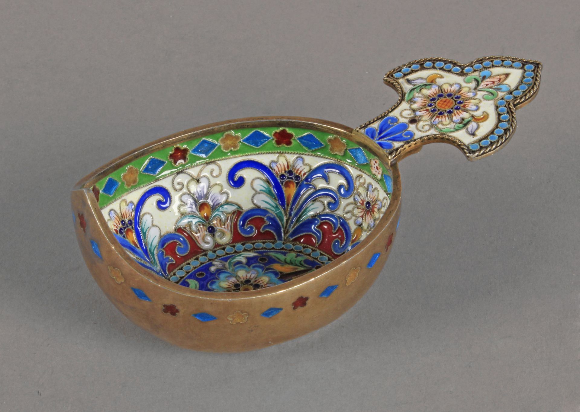 A 20th century Russian silver and cloisonné enamel kowsch