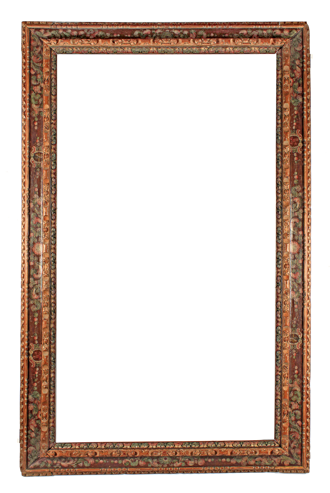 An early 17th century Spanish frame in carved and polychromed wood