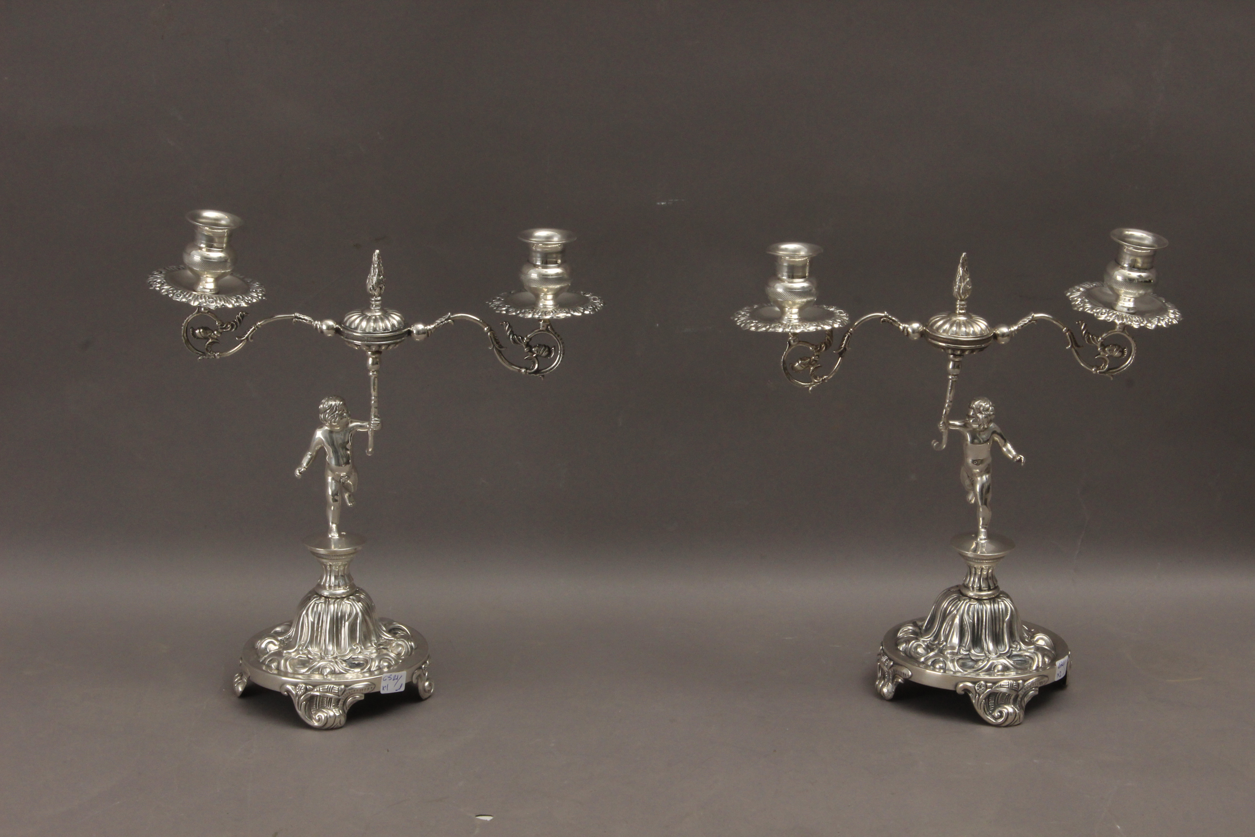 A pair of 20th century Spanish two light candelabras in Valentí silver