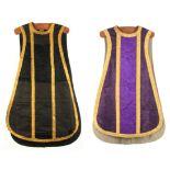 A pair of 19th century Advent and mourning silk Catholic chasubles