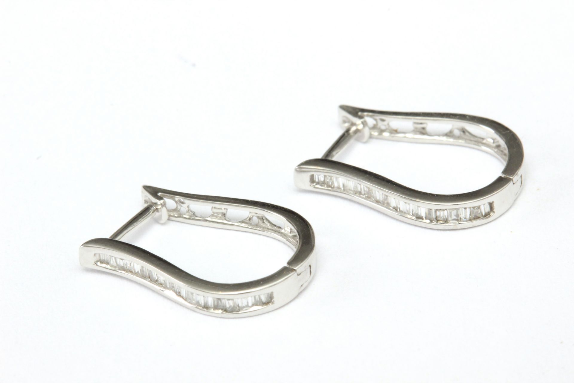 A pair of diamond lyre type hoop earrings with an 18 k. white gold setting - Image 2 of 2