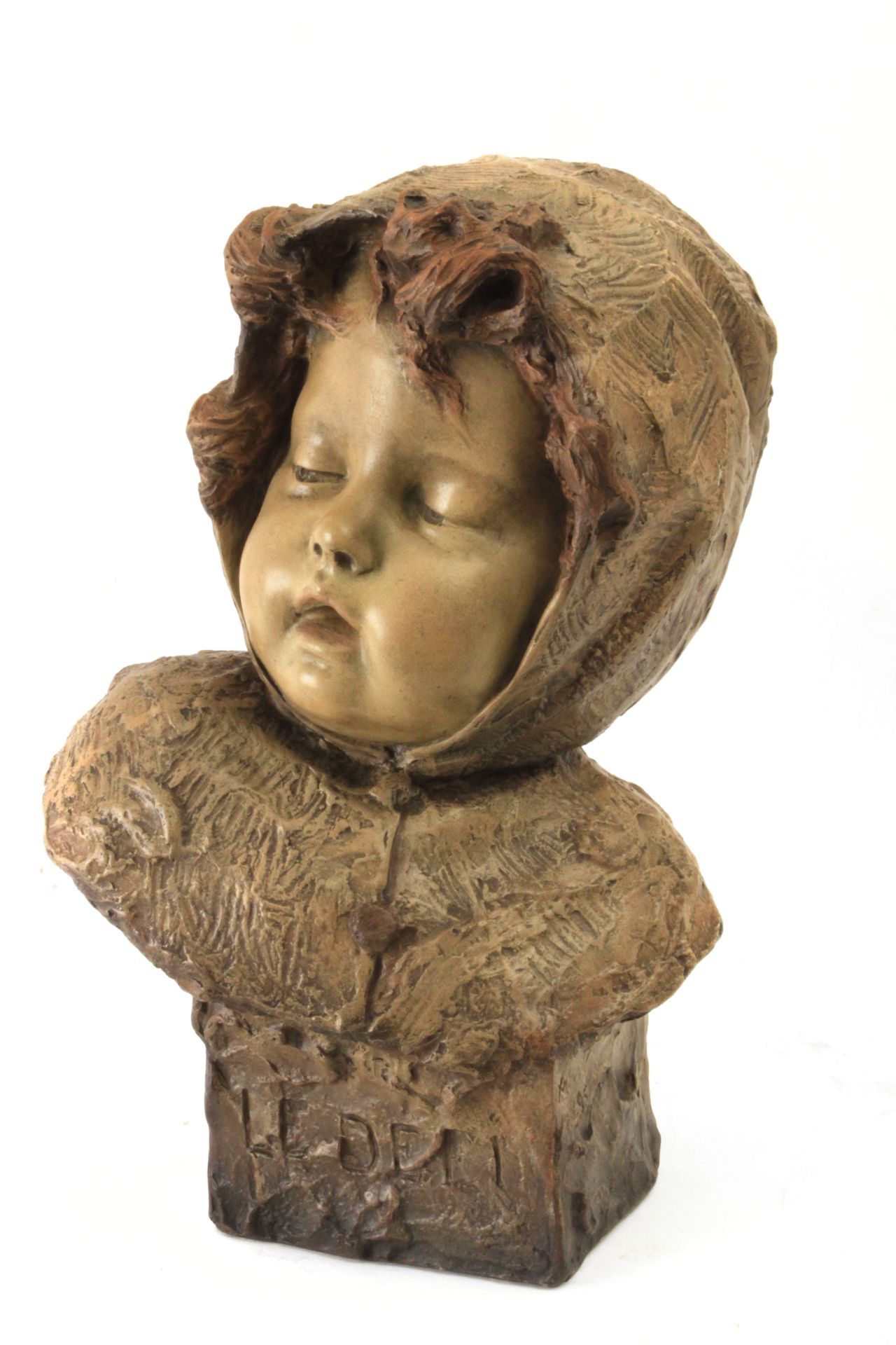 Bust of little girl in Goldscheider terracotta, Austria circa 1890