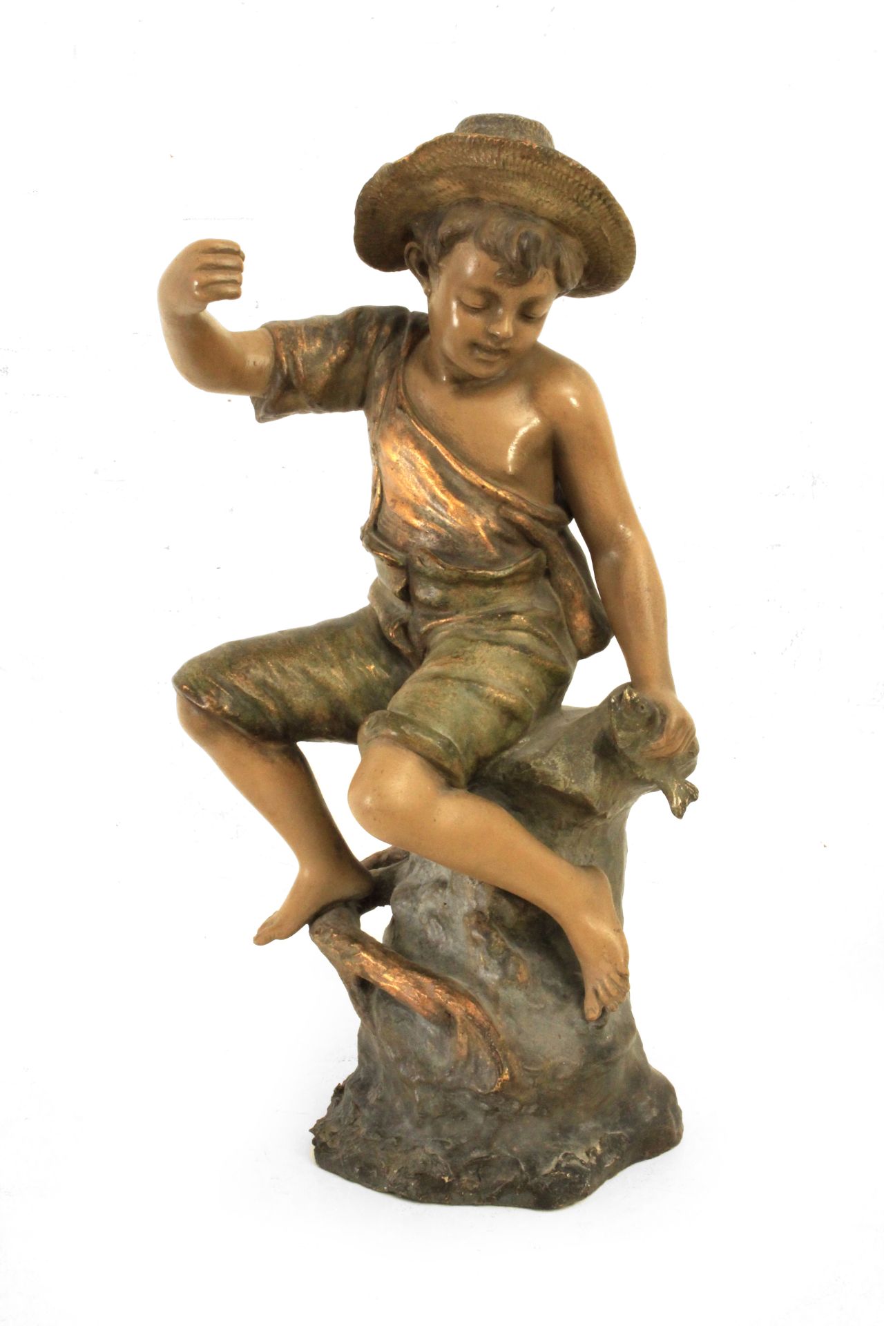 A 20th century figure of a fisher boy in Goldscheider terracotta