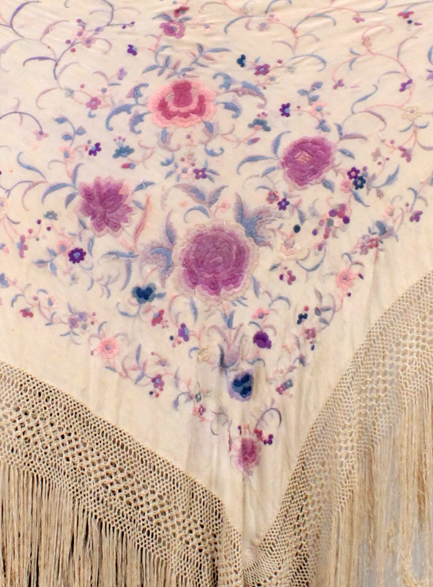 A late 19th-early 20th centuries embroidered silk Manila shawl