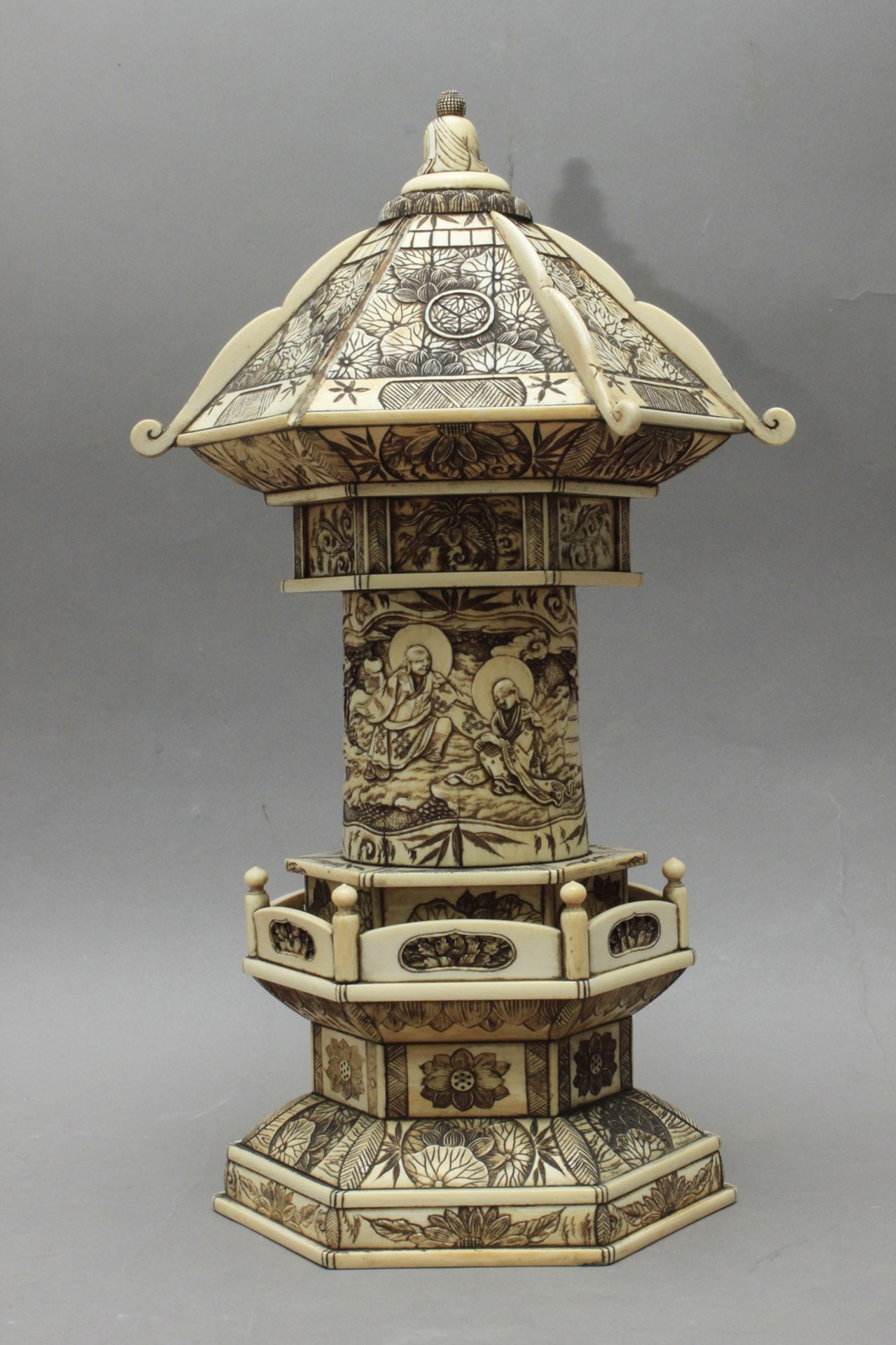 Late 19th century-early 20th century Japanese school. A carved ivory Buddhist shrine - Image 2 of 2