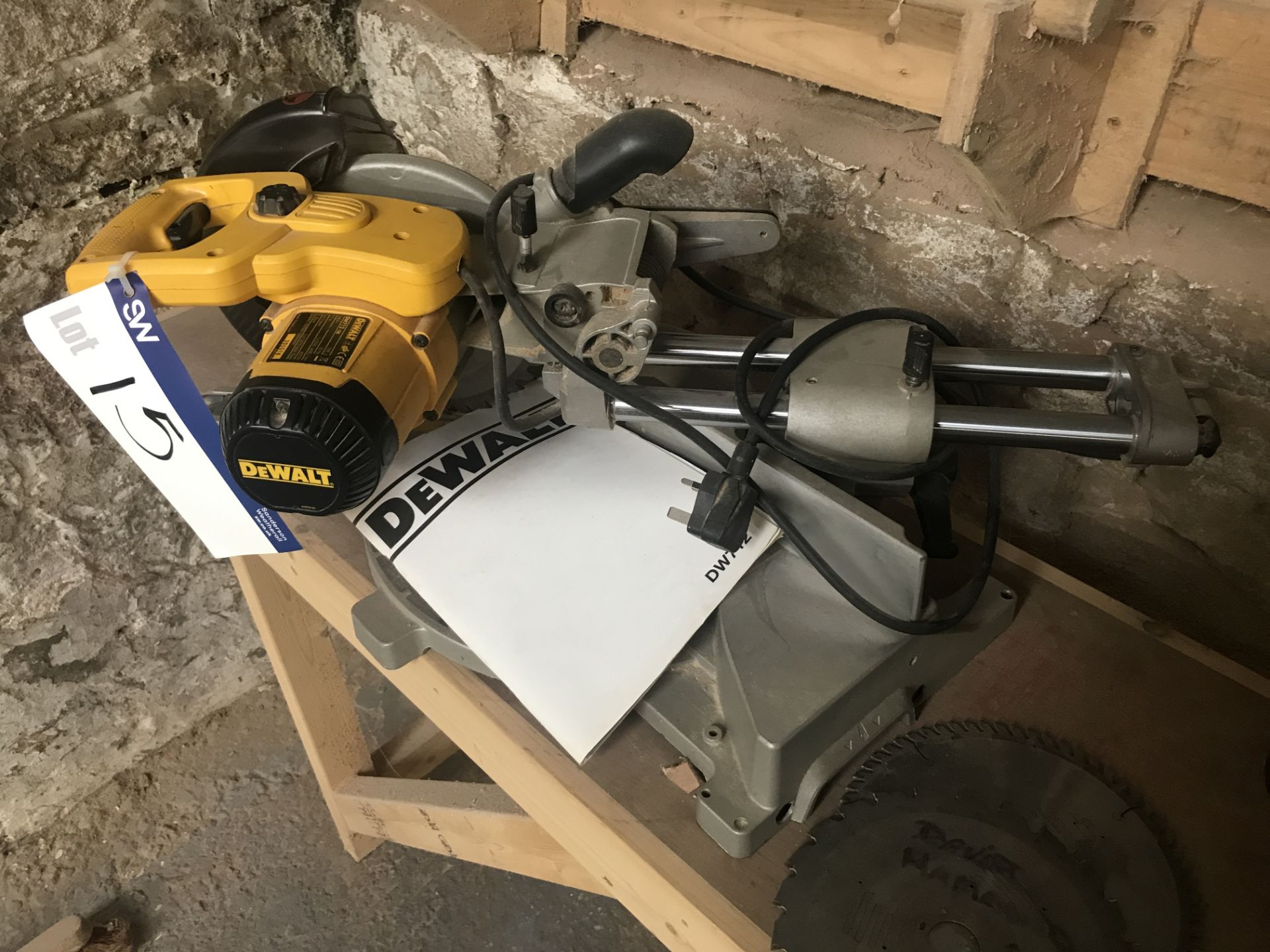 DeWalt DW712-GB Mitre Saw, serial no. 206578, single phase (note zero vat on hammer price, however - Image 2 of 3