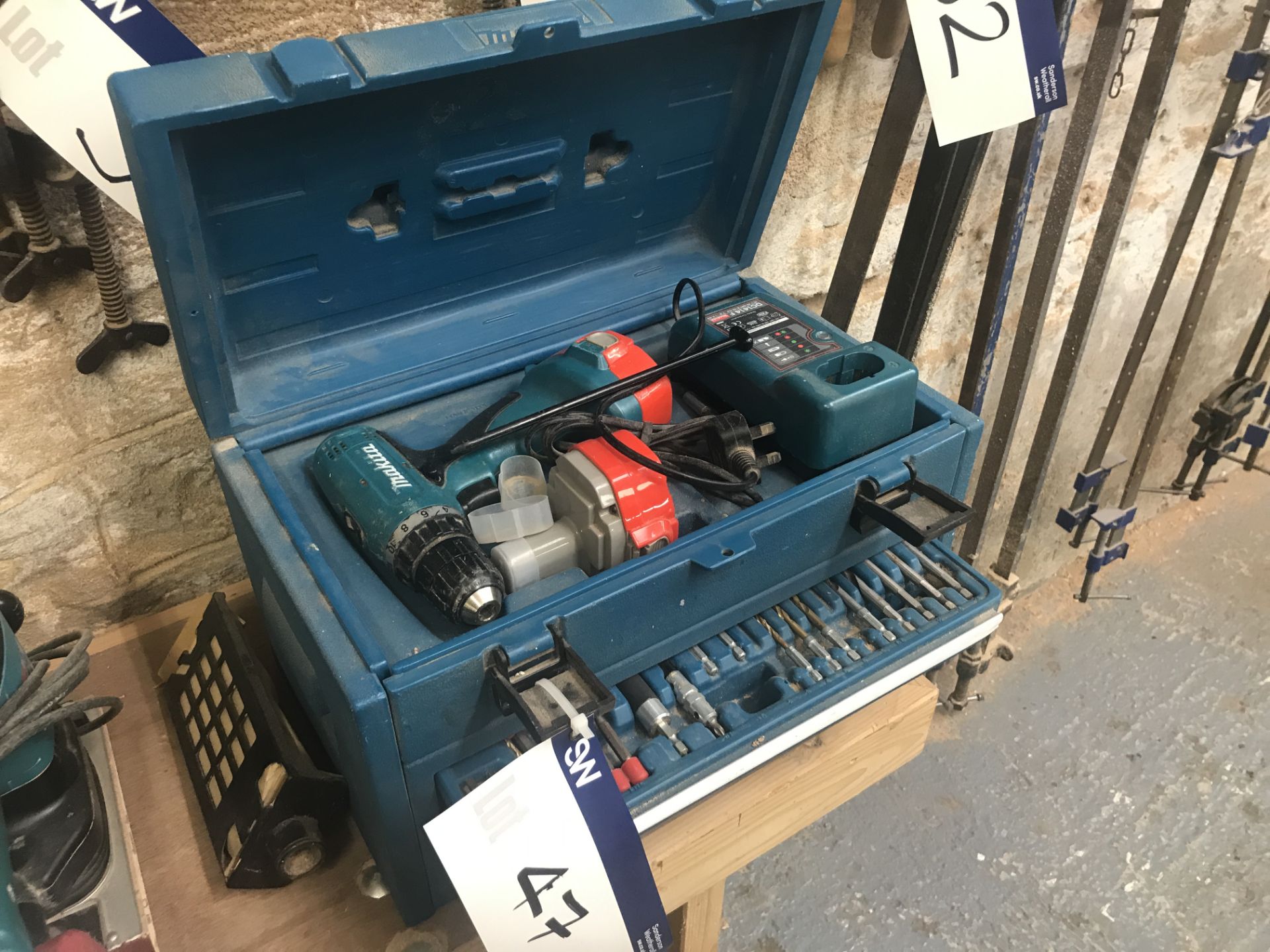 Makita Battery Operated Drill Set, with charger, spare battery and tooling, in drawer (note zero vat
