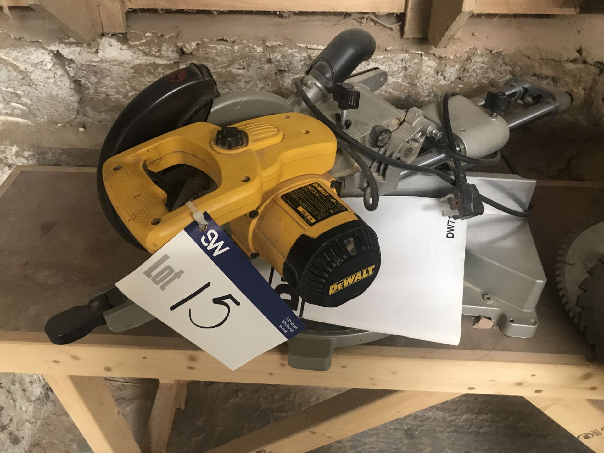 DeWalt DW712-GB Mitre Saw, serial no. 206578, single phase (note zero vat on hammer price, however