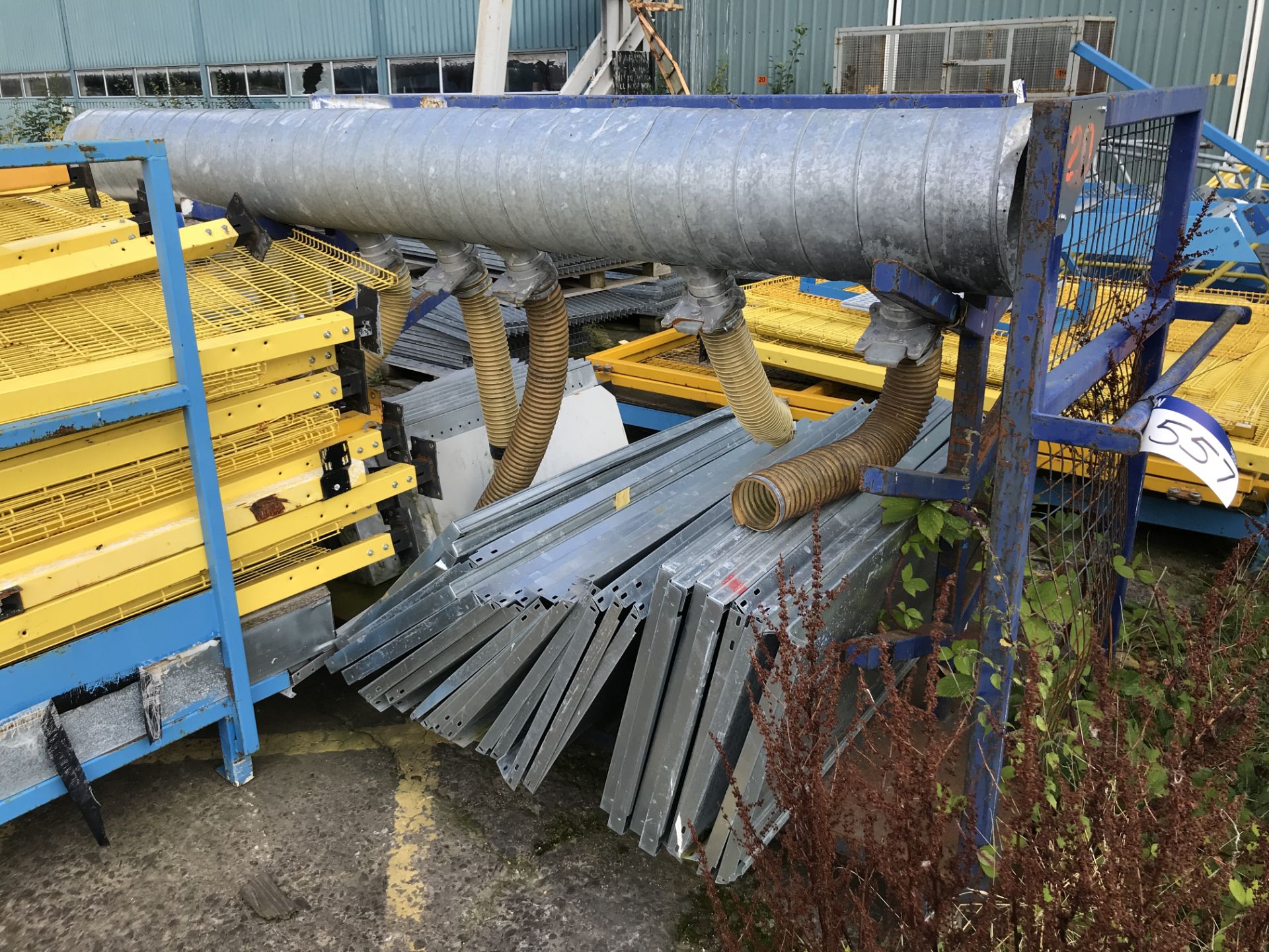 Mobile Steel Framed Stock Rack, with contents including galvanised steel panels and ducting