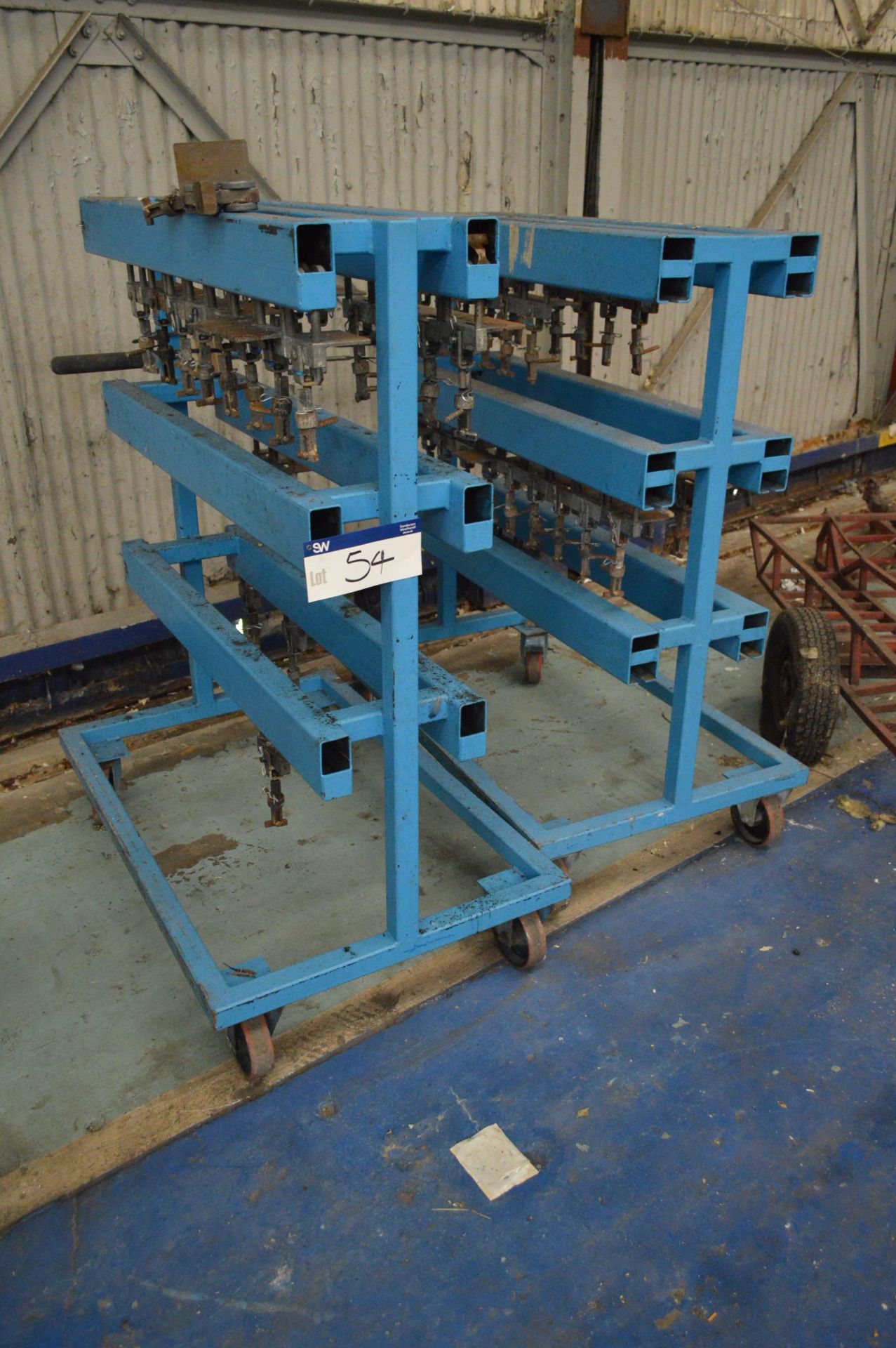 Two Mobile Steel Framed Conveyor Component Carriers