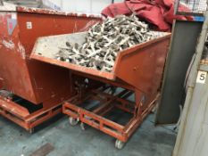 Mobile Fork Lift Truck Tip Skip, with contents including a quantity of chains