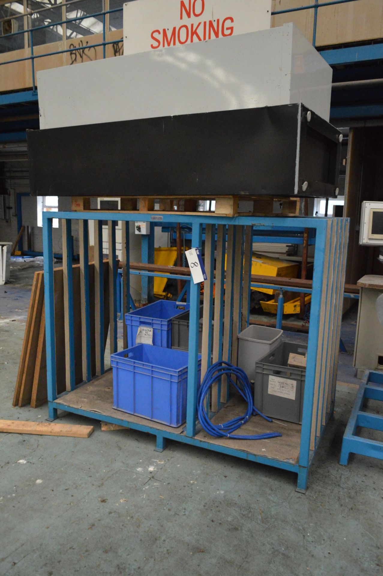 Steel Stock Rack, with contents, including fabricated fittings and two cabinets