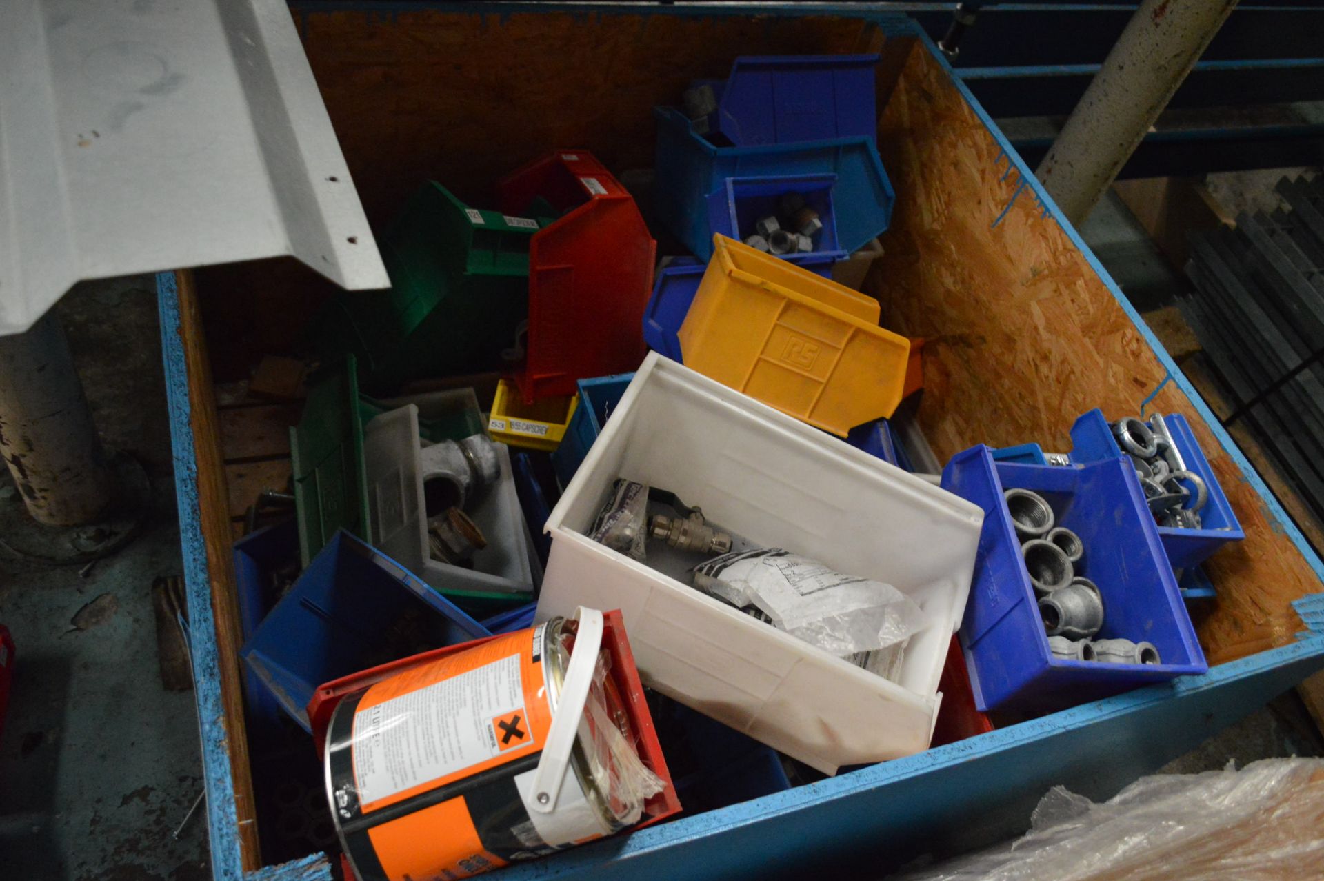 Plastic Stacking Boxes & Contents, mainly pipe fitting in timber crate - Image 2 of 2