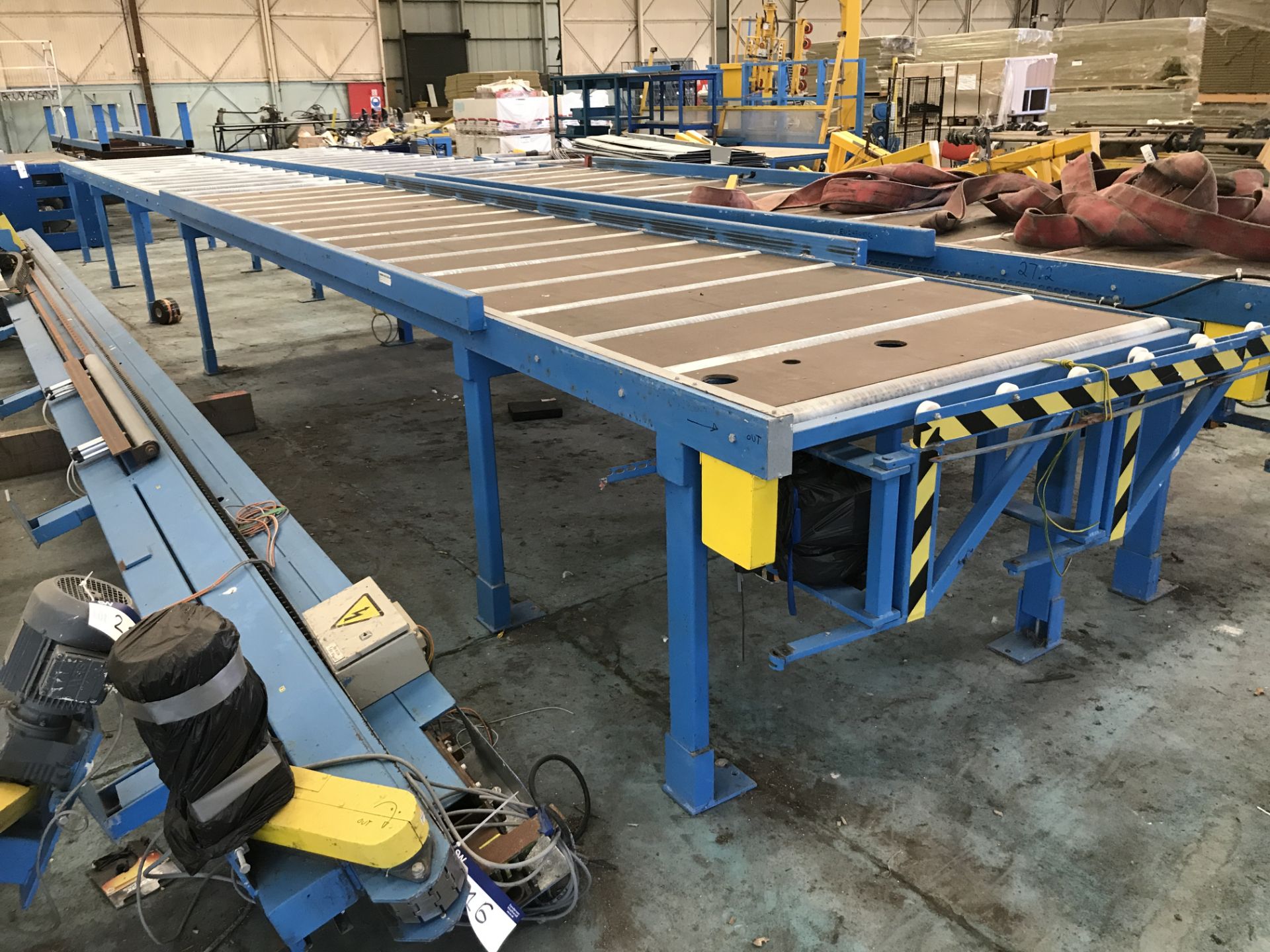 Powered Roller Conveyor, approx. 1.3m wide on rollers x 11.7m long