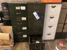 3 Four Drawer Filing Cabinets and Contents inc Various Wheel Nuts & Studs, Wheel Nut Markers,