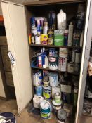 6ft Double Door Cupboard and Contents inc Various Part Tins of Paint