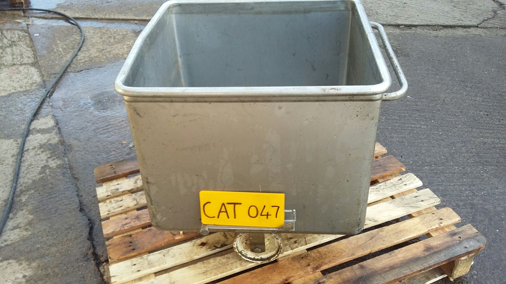 Stainless Steel Tote Bin, mounted on four wheels