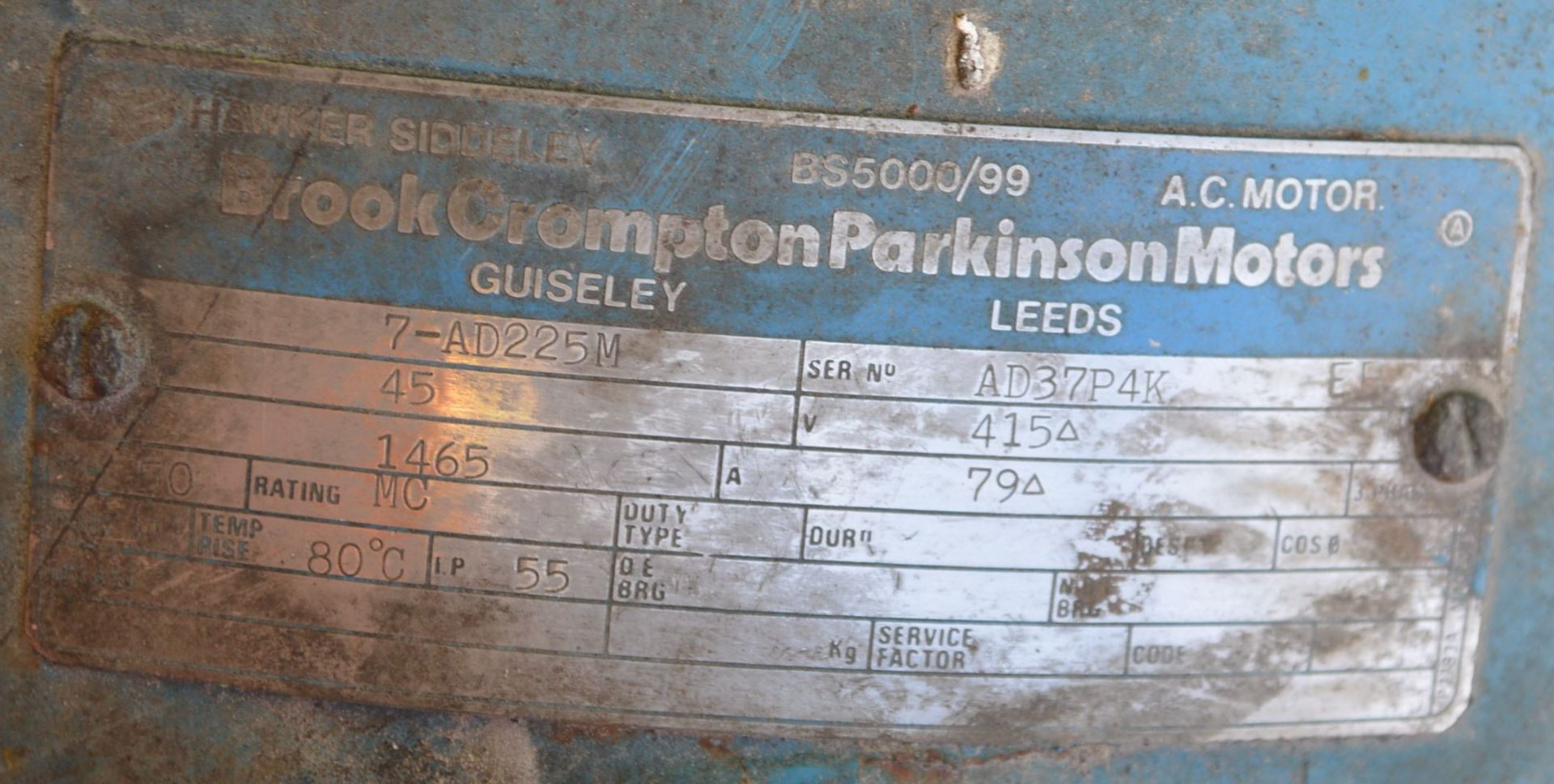 Brook Crompton Parkinson 7-AD225M 45kW Electric Mo - Bild 3 aus 3