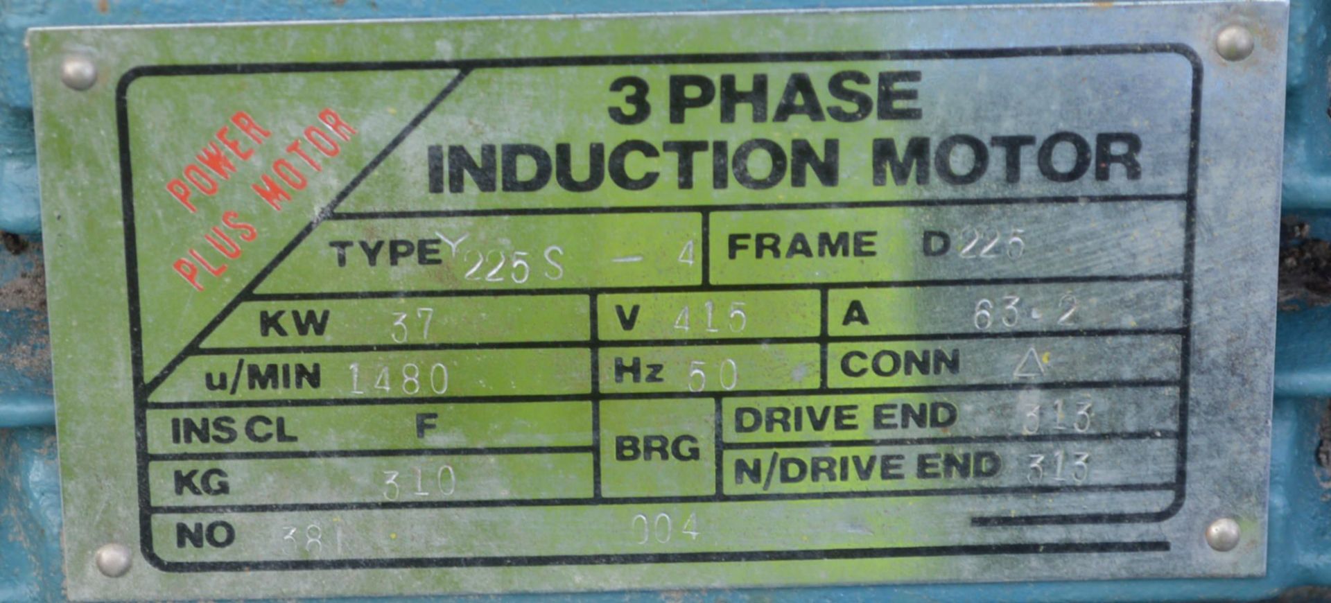 Type 225S-4 37kW Three Phase Induction Motor, fram - Image 2 of 2