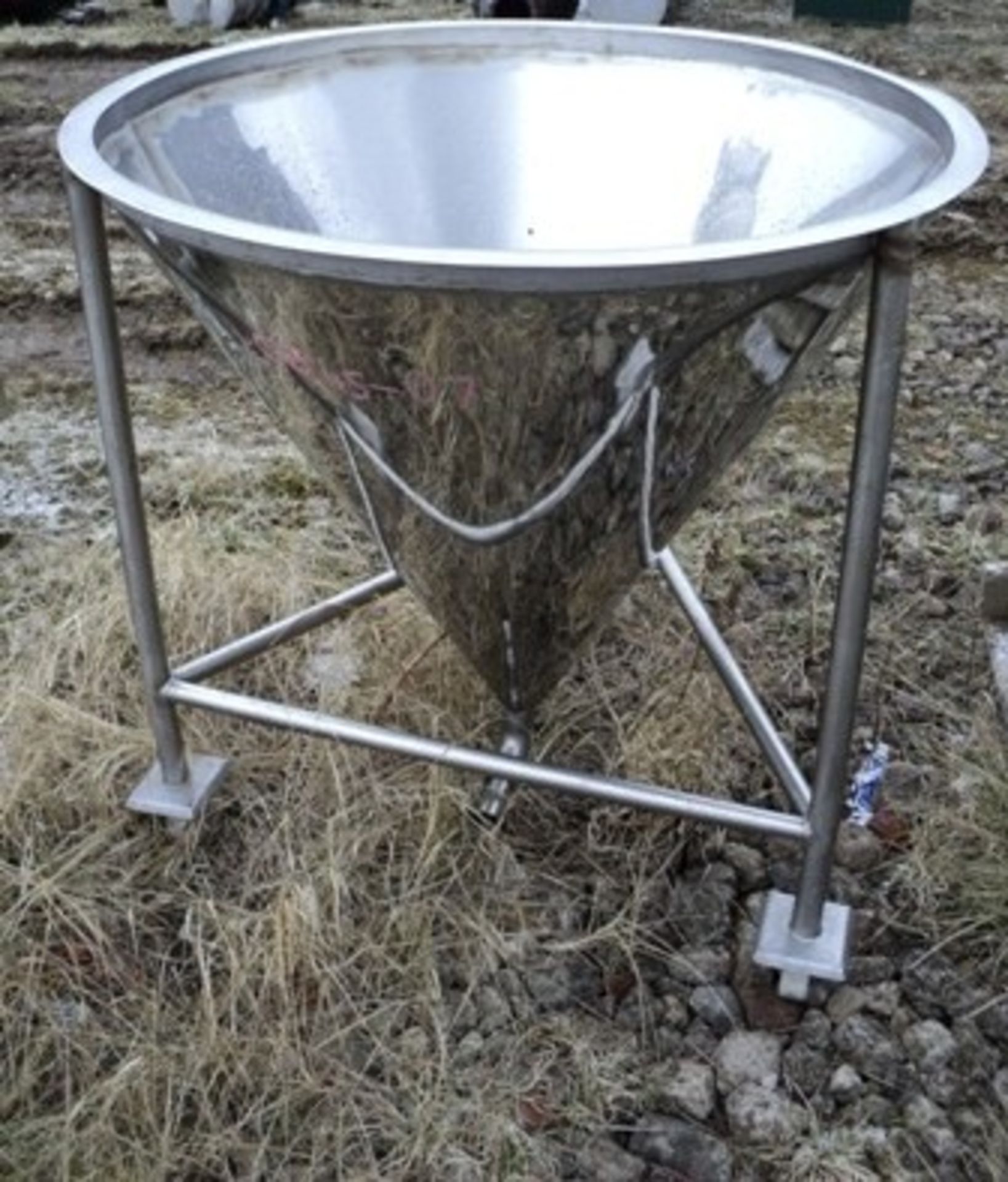 Polished Stainless Steel Mobile Feed Cone Hopper, - Image 2 of 3