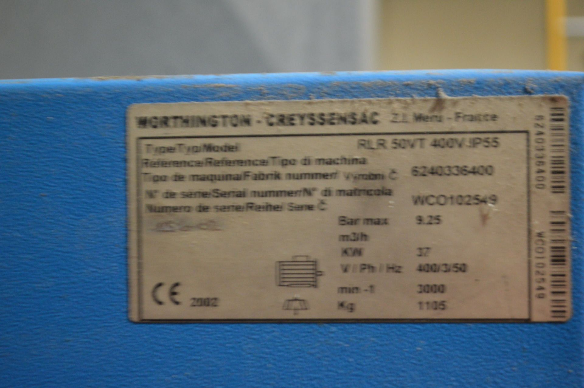 Worthington Creyssensac ROLLAIR 50VT PACKAGE AIR COMPRESSOR, serial no. WCO102549, reference no. - Image 4 of 4