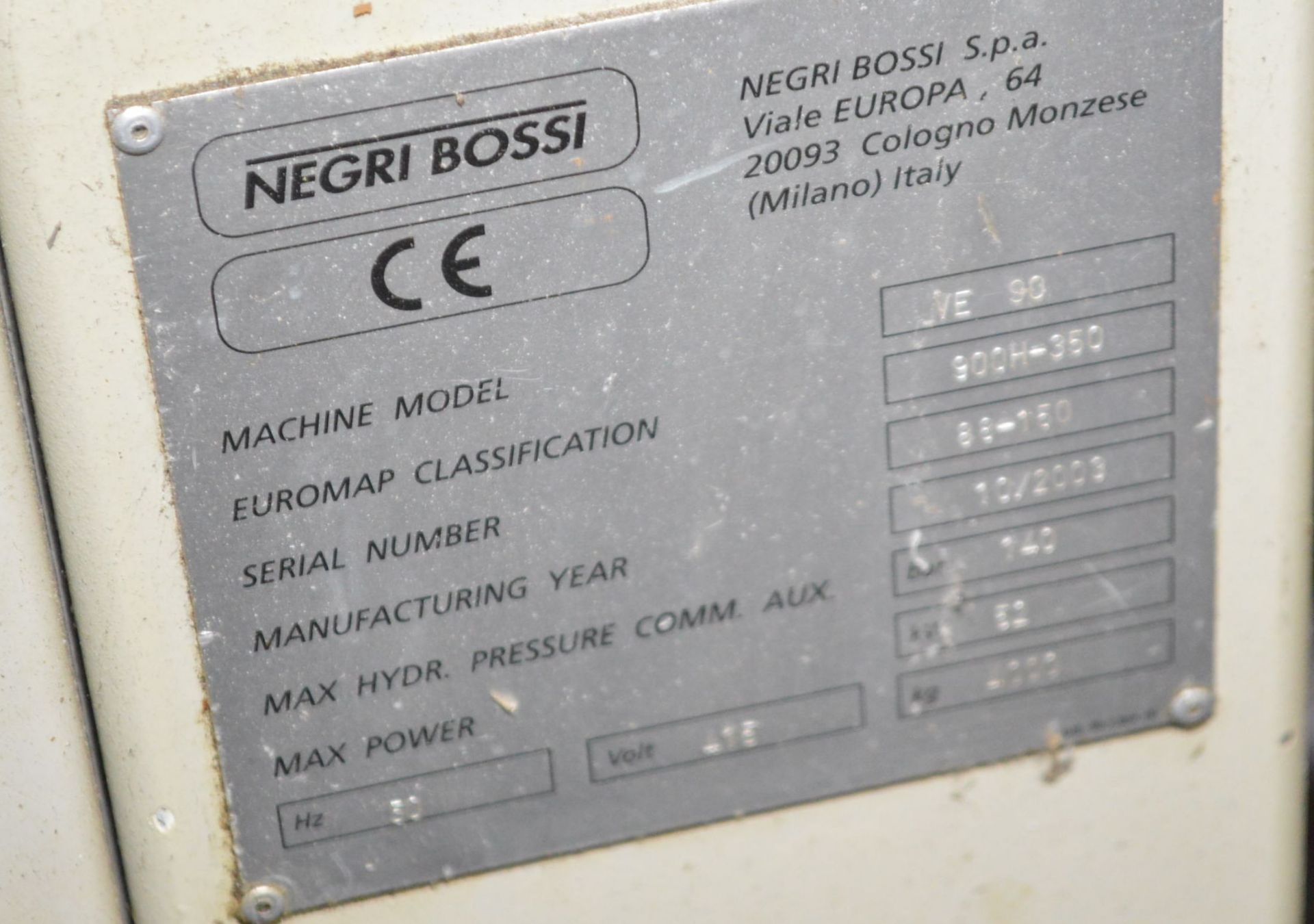 Negri Bossi VE90-350 90 tonne PLASTIC INJECTION MOULDING MACHINE, serial no. 88-150, euromap - Image 4 of 4