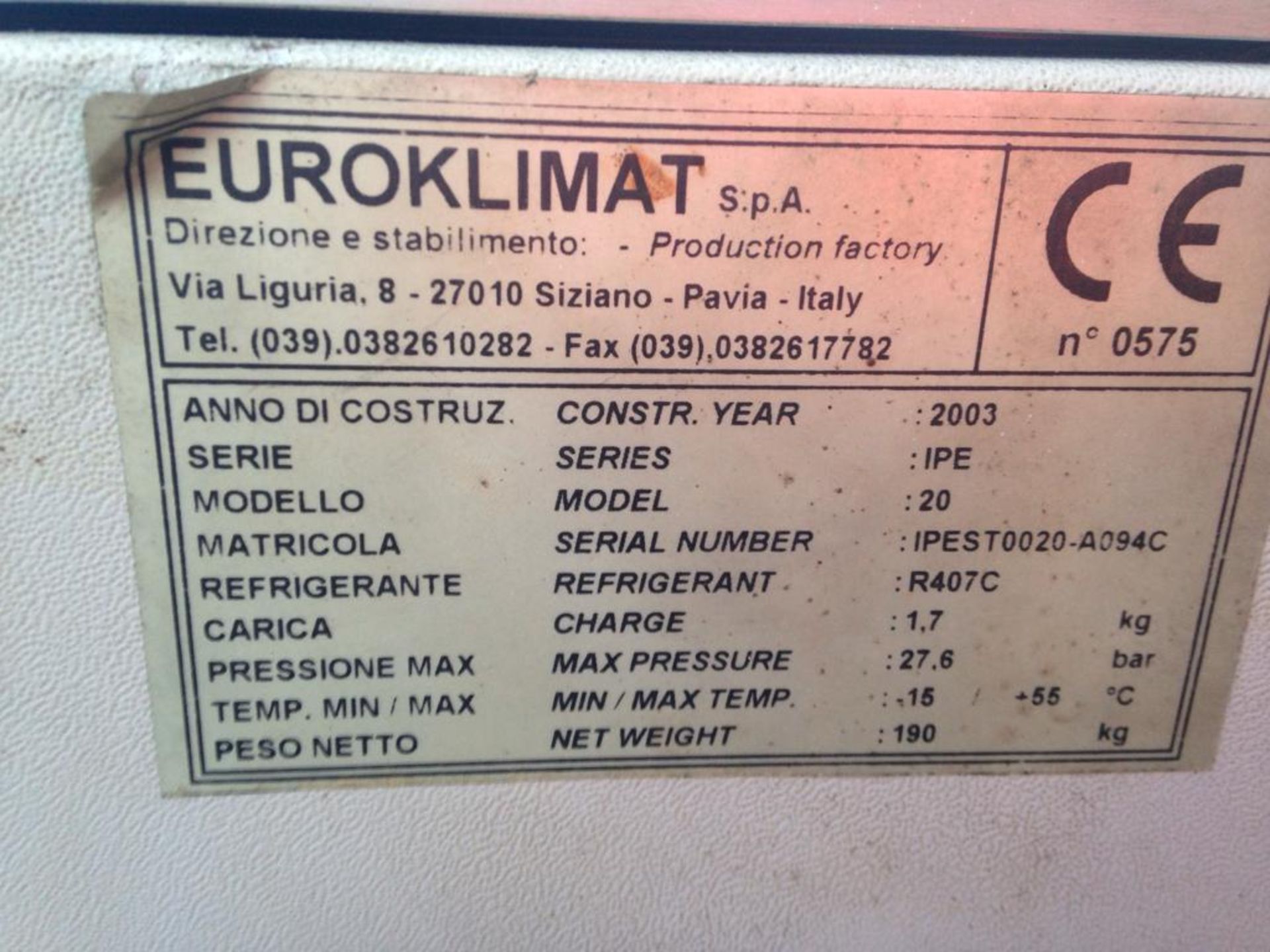 Euroklimat IPE 20 Chiller, serial no. IPEST0020-A094C, year of manufacture 2003 - Image 2 of 2
