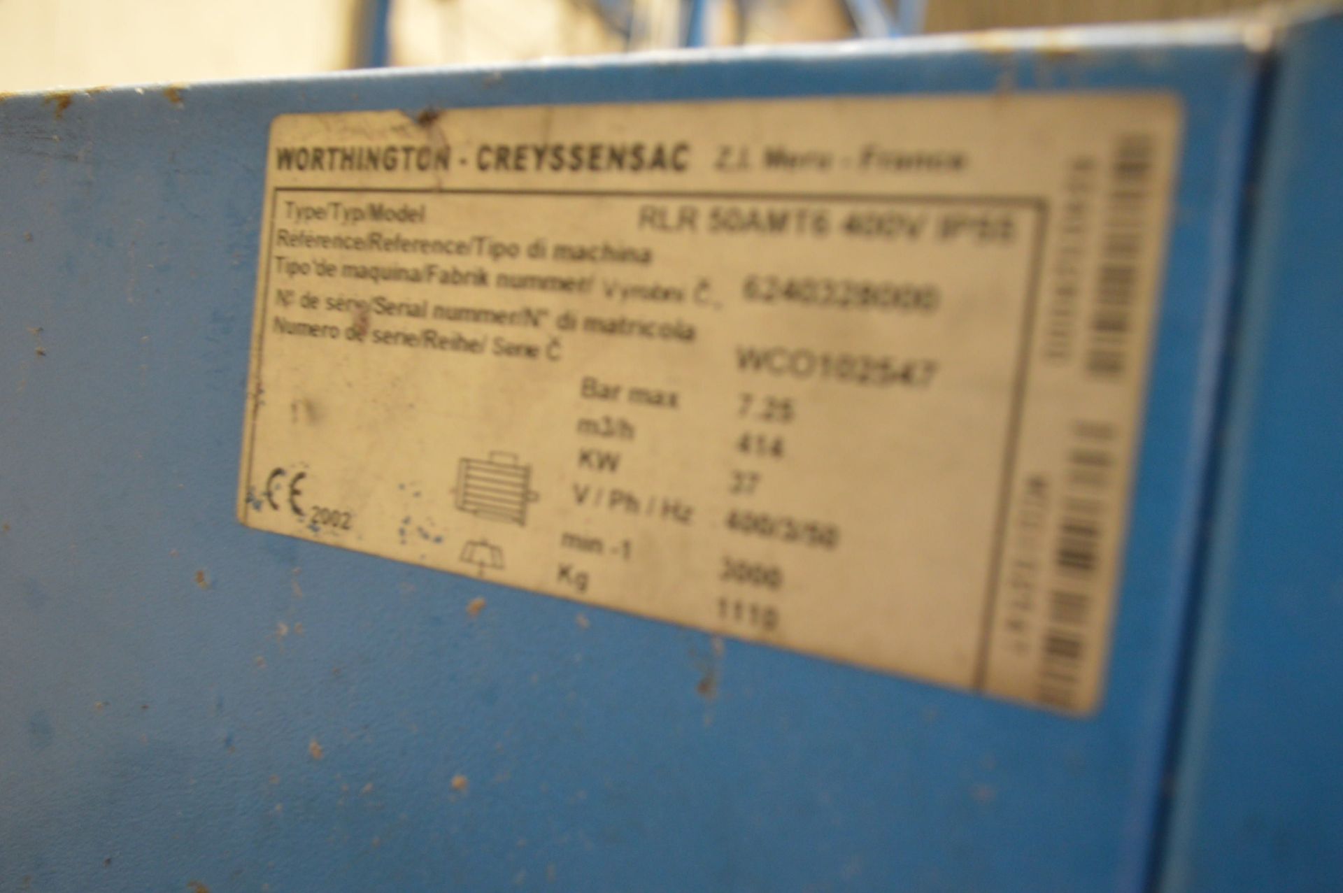 Worthington Creyssensac ROLLAIR 50T PACKAGE AIR COMPRESSOR, serial no. WCO102547, reference no. - Image 3 of 3