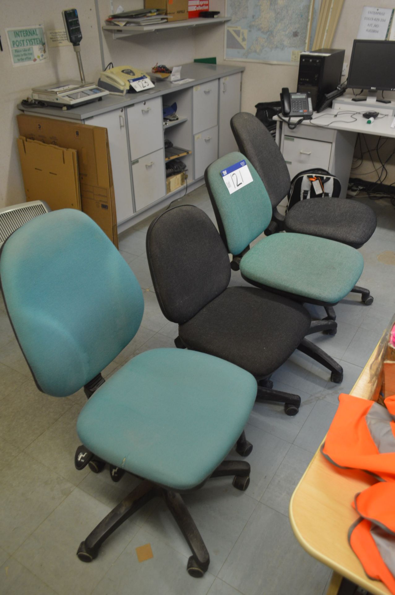 Four Fabric Upholstered Typist Chairs (please note