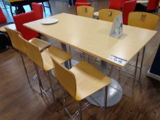 One Wood Top Canteen Tables, with six high chairs
