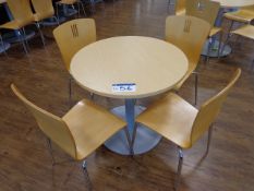 Two Circular Wood Top Canteen Tables and eight cha