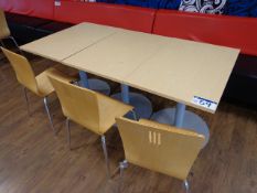 Three Wood Top Canteen Tables and three chairs (PL