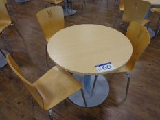 Four Circular Wood Top Canteen Tables and 11 chair