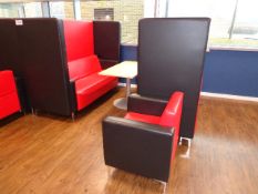 Two Leather Effect Booth Settees, with table and a