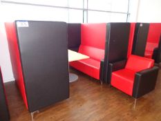 Two Leather Effect Booth Settees, with table and a