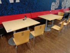 Four Wood Top Canteen Tables and five chairs (PLEA