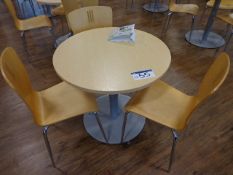 Four Circular Wood Top Canteen Tables and 13 chair