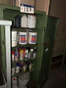 Steel Double Door Cupboard and Contents inc Paints, Sealant, Resin, etc