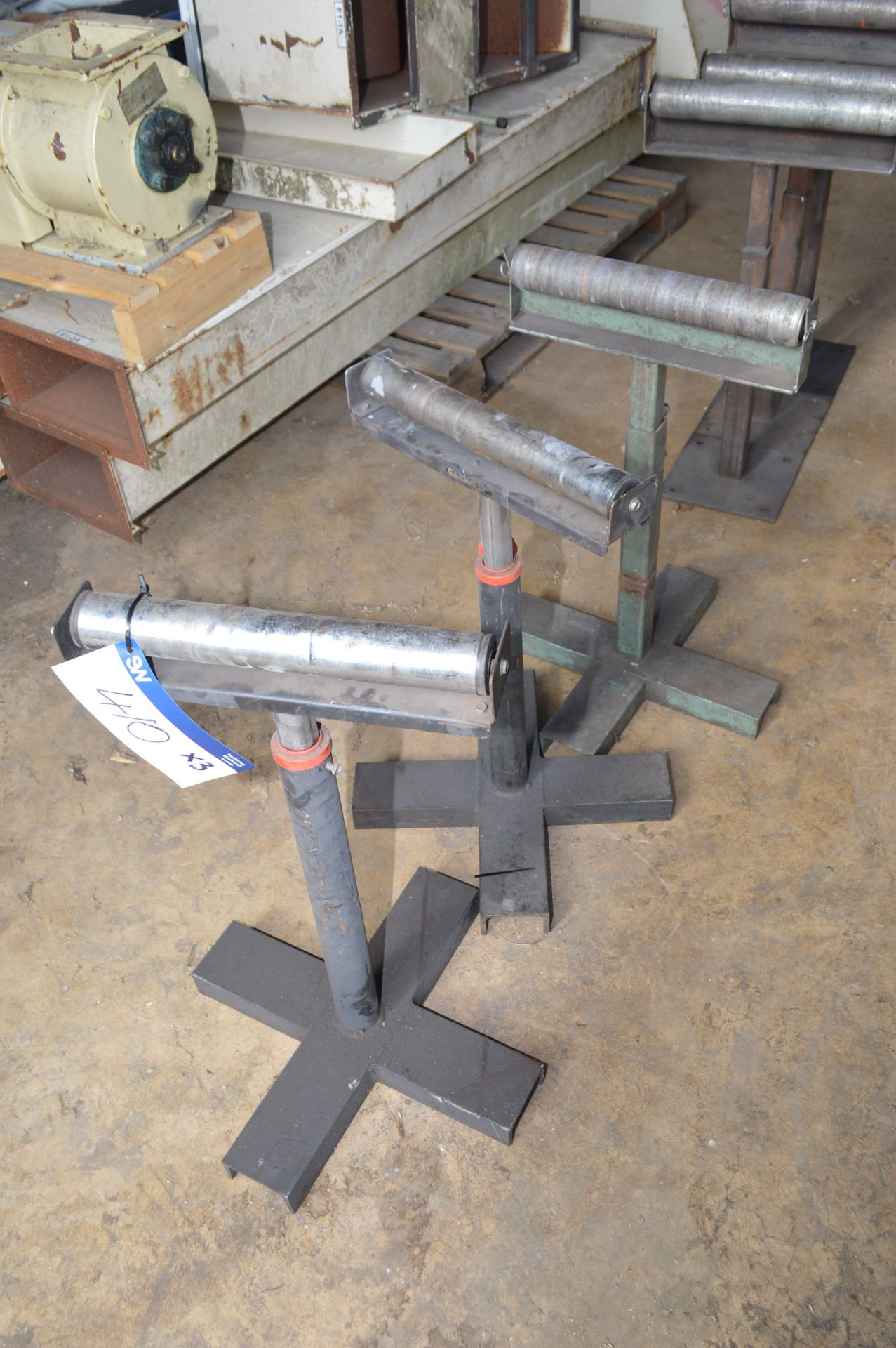 Three Adjustable Height Roller Feed Stands, each 400mm wide
