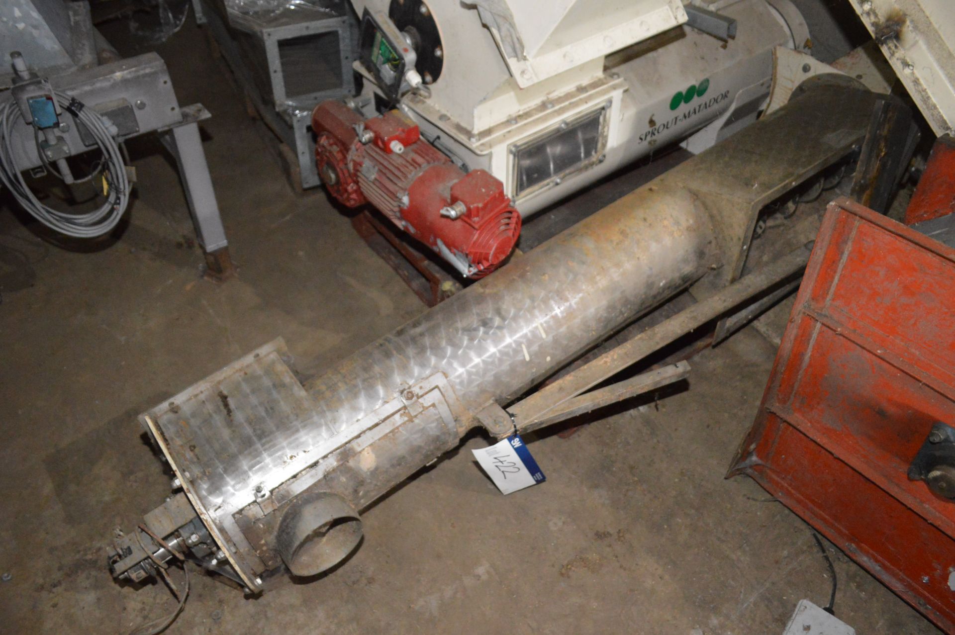 Approx. 250mm dia. Stainless Steel-Cased Auger Feed, approx. 1.8m long, with geared electric motor