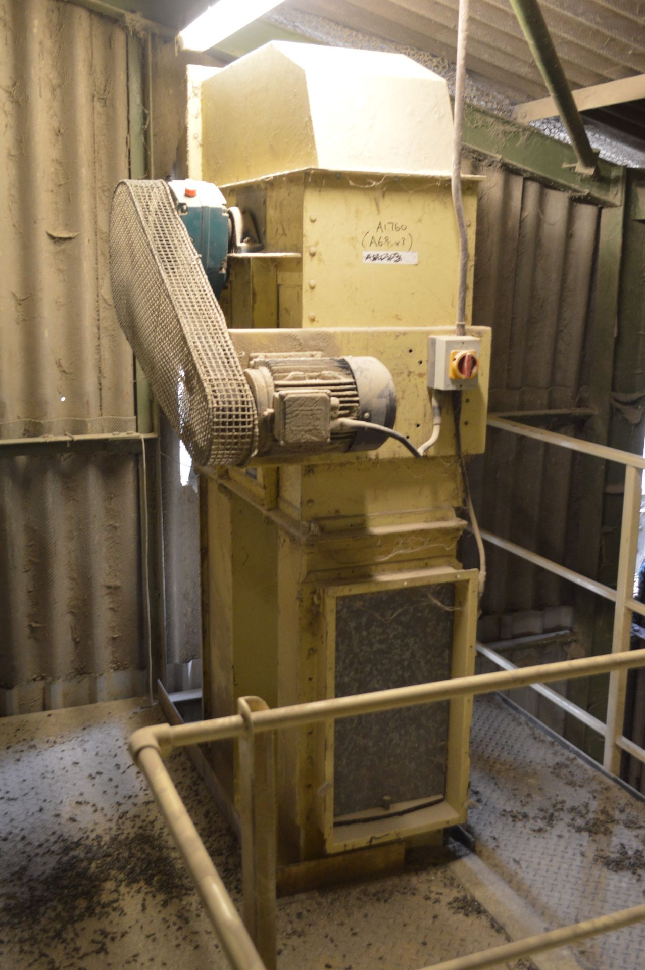 APPROX. 275mm BELT & BUCKET ELEVATOR, approx. 13m centres high, with electric motor and shaft