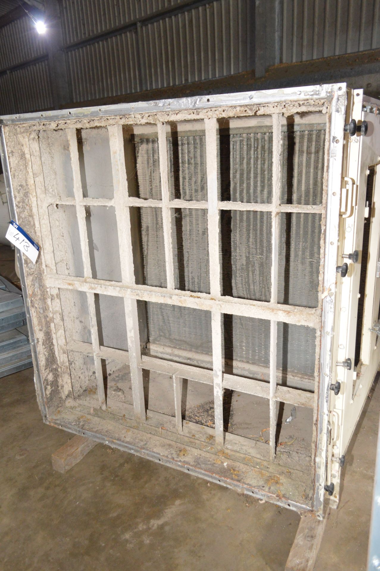 MAINLY STAINLESS STEEL-CASED HEAT EXCHANGE UNIT, approx. 1.4m x 1.5m x 2m long overall