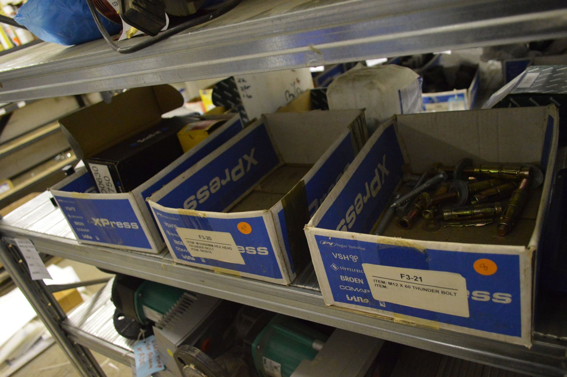 STOCK CONTENTS ON FOUR RACKS, comprising copper, brass pipe fittings, ceiling tapes, pipe clips, - Image 12 of 32