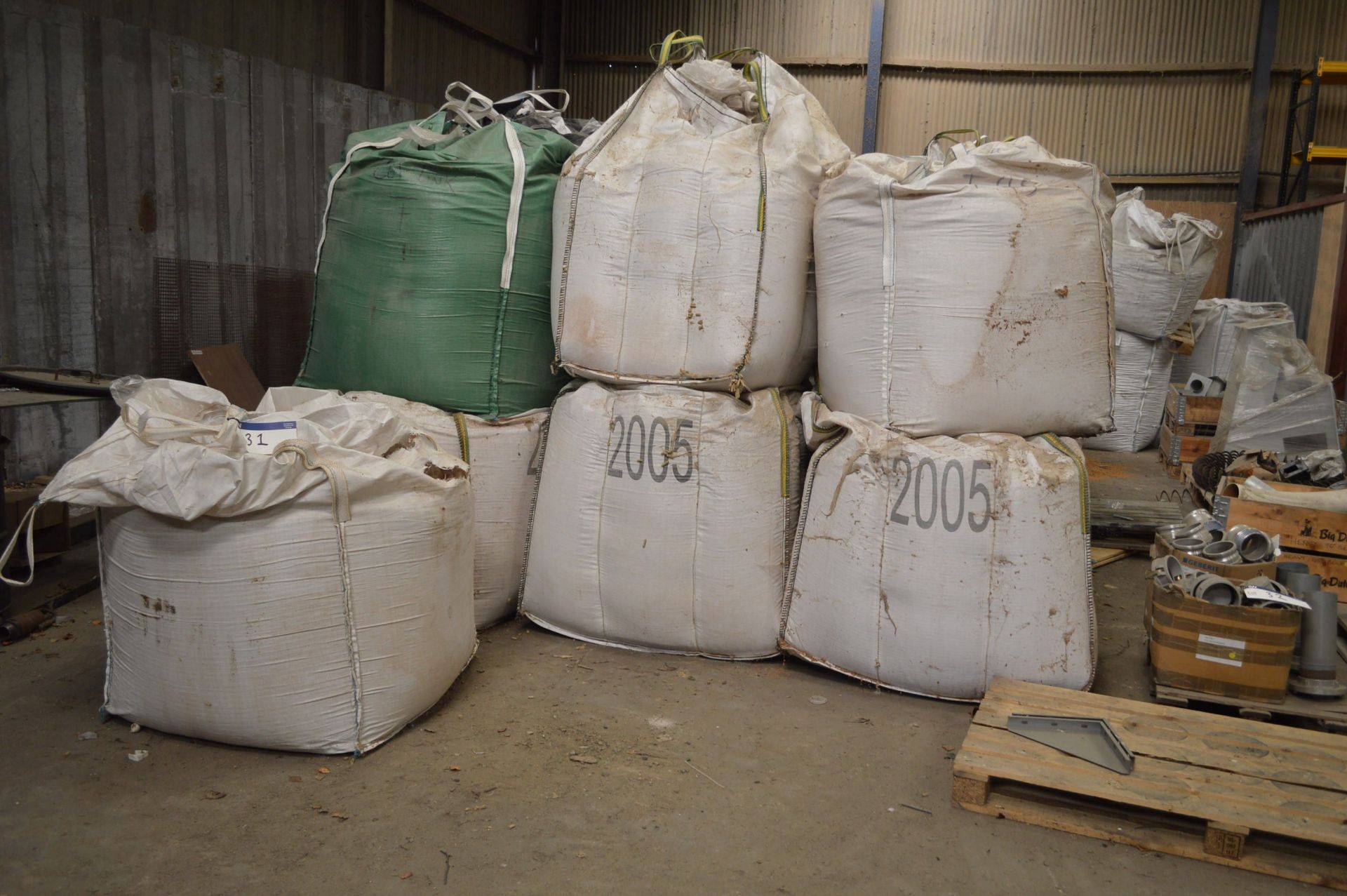 Approx. 38 Large Tote Bags, understood to include contents comprising sawdust, wood pellets, olive