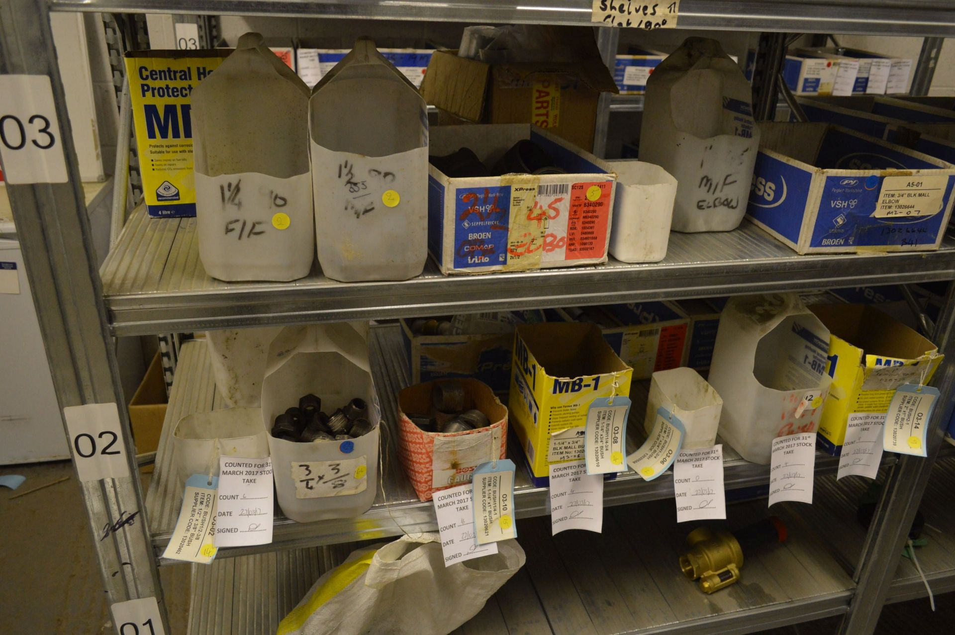 STOCK CONTENTS ON FOUR RACKS, comprising copper, brass pipe fittings, ceiling tapes, pipe clips, - Image 19 of 32