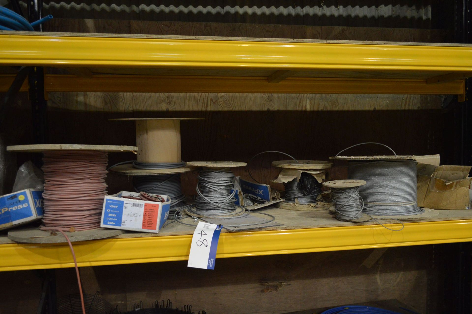 Assorted Wire Rope and Cable, on one shelf of pallet rack